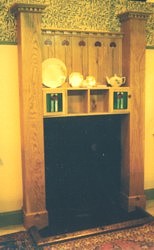 photograph of large handmade oak fireplace